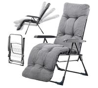 KADAX Fauteuil pliant de jardin, à dossier réglable, chaise relaxante en acier revêtu par pulvérisation, avec capacité de charge jusqu'à 110 kg, coussin, gris, taille L carrée