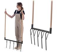 KADAX Fourche à bêcher à 5 branches avec manches en bois longues, cultivateur manuel robuste pour ameublir le sol et jardiner, double fourche à bêcher (avec manche)