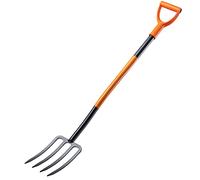 KADAX Fourche à Bêcher d'une Tête en Acier Trempé au Carbone, Outil de Jardin avec Manche Long et Poignée en Forme D, Fourche de Jardinage (4 Dents)