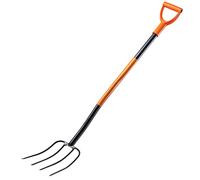 KADAX Fourche à bêcher en Acier, 132 cm de Long, Fourche à Foin, Fourche à bêcher, Fourche de Jardin Ergonomique, Fourche à fumier, Fourche avec poignée en D, Fourche de Jardin (4 Dents, Noir/Orange)