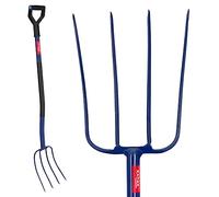 KADAX Fourche à foin avec Manche en Métal, Fourche en Acier Fourche à Creuser avec Poignée en D, Fourche de Jardin, Fourche à fumier, Fourche à Pêche (4 Dents)