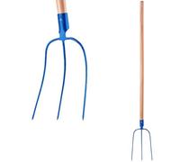 KADAX Fourche à Foin en Acier avec Manche en Bois, Fourche à Bêcher pour Lever et Déplacer la Paille, Le Compost et Le Fumier, Outil de Jardinage (3 Dents)