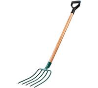 KADAX Fourche à Foin en Acier avec Manche en Bois, Fourche à Bêcher pour Lever et Déplacer la Paille, Le Compost et Le Fumier, Outil de Jardinage (5 Dents)