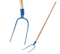 KADAX Fourche à Foin en Acier avec Manche en Bois, Fourche à Bêcher pour Lever et Déplacer la Paille, Le Compost et Le Fumier, Outil de Jardinage (2 Dents)