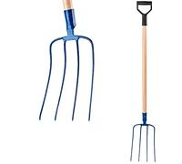 KADAX Fourche à Foin en Acier avec Manche en Bois, Fourche à Bêcher pour Lever et Déplacer la Paille, Le Compost et Le Fumier, Outil de Jardinage (4 Dents)