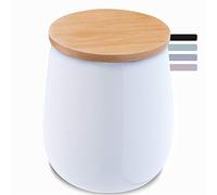 KADAX Gobelet Brosse à dent en céramique, Porte Brosse à Dents avec Couvercle en Bambou, Boîte de Rangement pour Coton, Pot de Brosse à Dents Ronde (Blanc)