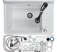 KADAX GOSPO Bac de lavabo en polypropylène, 50,5 x 34 x 26,5 cm, évier avec robinet, siphon, distributeur de savon, lavabo, évier de ménage (Blanc)