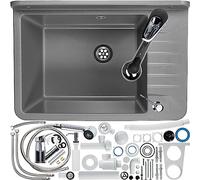 KADAX Gospo Bassin de Vidange en Polypropylène, 50,5 x 34 x 26,5 cm, Évier avec robinet, Siphon, Distributeur de Savon, Évier Ménager (Gris)