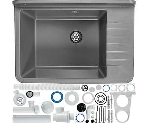 KADAX GOSPO Évier domestique en polypropylène 50,5 x 34 x 26,5 cm avec siphon professionnel et kit de montage (gris)