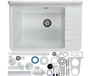 KADAX GOSPO Évier en polypropylène 50,5 x 34 x 26,5 cm - Avec siphon professionnel et kit de montage - Blanc