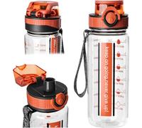 KADAX Gourde 750ml, Bouteille d'eau orange anti-fuite en Tritan sans BPA, bouteille de sport réutilisable avec couvercle rabattable, poignée et repère de temps