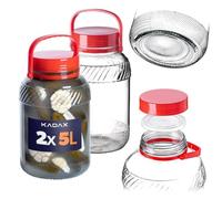 KADAX Grand Bocal de Fermentation en Verre, Récipient de Conservation avec Couvercle Hermétique, Idéal pour la Préparation de Cornichons et Choucroute (5L, Lot de 2)