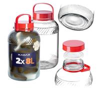 KADAX Grand Bocal de Fermentation en Verre, Récipient de Conservation avec Couvercle Hermétique, Idéal pour la Préparation de Cornichons et Choucroute (8L, Lot de 2)