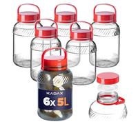 KADAX Grand Bocal de Fermentation en Verre, Récipient de Conservation avec Couvercle Hermétique, Idéal pour la Préparation de Cornichons et Choucroute (5L, Lot de 6)