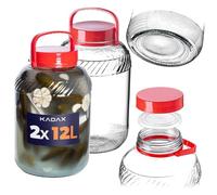 KADAX Grand Bocal de Fermentation en Verre, Récipient de Conservation avec Couvercle Hermétique, Idéal pour la Préparation de Cornichons et Choucroute (12L, Lot de 2)