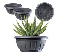 KADAX Grand Pot de Fleur 26 cm, Lot de 2, Plastique Résistant aux Intempéries, Jardinière Ronde pour Jardin - Anthracite