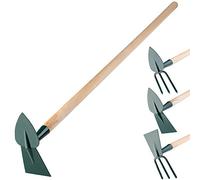 KADAX Hache de jardin à double hache pour jardin, aérer et rajeunir le sol, accessoires de jardin en métal pour enlever les mauvaises herbes groß, Herz - Rechteck Manche en bois