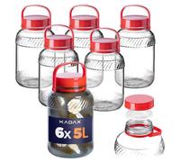 KADAX Jar : récipients en verre de 5 L avec couvercle et poignée pour la conservation du chou, lot de 6