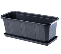 KADAX Jardinière 40 cm Anthracite - Jardinière avec Soucoupe - Pot de Fleurs rectangulaire en Plastique - Pot de Fleurs pour intérieur et extérieur - Balcon et terrasse
