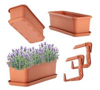 KADAX Jardinière 40 cm avec Base et Support, Terre Cuite - Jardinière en Plastique pour Balcon, Pot de Fleurs pour Usage Intérieur et Extérieur