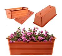 KADAX Jardinière 40 cm avec soucoupes, en terre cuite, pot de balcon en plastique, jardinière résistante aux intempéries, pot de fleur, jardinière pour balustrade pour fleurs, herbes