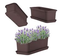 KADAX Jardinière 40 cm marron avec soucoupe - Jardinière de balcon en plastique pour l'intérieur et l'extérieur - Pot de fleurs pour balcon, terrasse, rebord de fenêtre