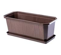KADAX Jardinière 40 cm Marron - Jardinière avec Soucoupe - Pot de Fleurs rectangulaire en Plastique - Pot de Fleurs pour intérieur et extérieur - Balcon et terrasse