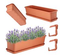 KADAX Jardinière 60 cm avec soucoupe et support Terre cuite - Jardinière de balcon en plastique - Jardinière pour intérieur et extérieur - Pot de fleurs pour balcon
