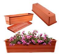 KADAX Jardinière 60 cm avec soucoupes, en terre cuite, pot de balcon en plastique, jardinière résistante aux intempéries, pot de fleurs, jardinière pour balustrade pour fleurs, herbes