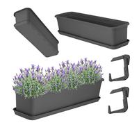 KADAX Jardinière 60 cm avec sous-plateau et support, Anthracite - Pot de fleurs pour balcon en plastique, Pot de plantation pour intérieur et extérieur, Pot de fleurs pour balcon