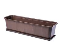 KADAX Jardinière 60 cm Marron - Jardinière avec Soucoupe - Pot de Fleurs rectangulaire en Plastique - Pot de Fleurs pour intérieur et extérieur - Balcon et terrasse