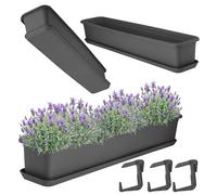 KADAX Jardinière 80 cm avec sous-plateau et support, Anthracite - Jardinière de balcon en plastique, Pot de fleurs pour intérieur et extérieur, Pot de fleurs pour balcon