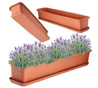 KADAX Jardinière 80 cm, en terre cuite avec soucoupe, jardinière de balcon en plastique, pour intérieur et extérieur, pour balcon, terrasse, rebord de fenêtre