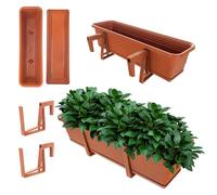 KADAX Jardinière avec soucoupe, avec ou sans supports de jardinière, pot de balcon en plastique, bac à plantes, jardinière de balustrade, pot de fleurs (rouge brique, 60 cm + supports), K10023