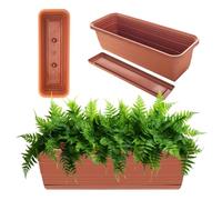 KADAX Jardinière avec soucoupe, avec ou sans supports de jardinière, pot de balcon en plastique, bac à plantes, jardinière de balustrade, pot de fleurs (rouge brique, 50 cm), K9995
