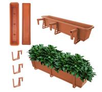 KADAX Jardinière avec soucoupe, avec ou sans supports de jardinière, pot de balcon en plastique, bac à plantes, jardinière de balustrade, pot de fleurs (rouge brique, 80 cm + supports), K10024