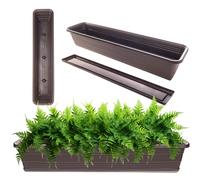 KADAX Jardinière avec soucoupe, avec ou sans supports de jardinière, pot de balcon en plastique, bac à plantes, jardinière de balustrade, pot de fleurs (moka, 80 cm)