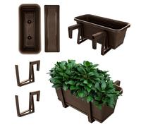 KADAX Jardinière avec soucoupe, avec ou sans supports de jardinière, pot de balcon en plastique, bac à plantes, jardinière de balustrade, pot de fleurs (moka, 40 cm + supports)