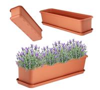 KADAX Jardinière avec soucoupe, jardinière en plastique, jardinière pour intérieur et extérieur, pot de fleurs pour balcon, terrasse, rebord de fenêtre (60 cm, terre cuite), Terracotta
