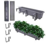 KADAX Jardinière avec sous-plateau en set, avec ou sans supports de jardinière, pot de balcon en plastique, bac à plantes, casier de balustrade, pot de fleurs (Anthracite, 80cm + supports)