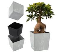 KADAX Jardinière Carrée 19.5 cm Béton Gris - Grand Pot de Fleurs en Plastique pour Intérieur et Extérieur, Idéal pour la Décoration de Jardin, Terrasse et Balcon