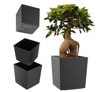 KADAX Jardinière Carrée 30.5 cm Rotin Gris - Grand Pot de Fleurs en Plastique pour Intérieur et Extérieur, Idéal pour la Décoration de Jardin, Terrasse et Balcon