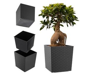 KADAX Jardinière Carrée 30.5 cm Rotin Gris - Grand Pot de Fleurs en Plastique pour Intérieur et Extérieur, Idéal pour la Décoration de Jardin, Terrasse et Balcon