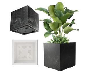 KADAX Jardinière Carrée 40 cm avec roulettes et Système de Drainage, Grand Pot de Fleurs Écologique pour Intérieur et Extérieur (Noir 2, Effet Beton)