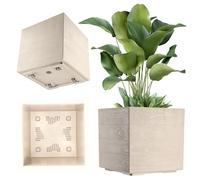 KADAX Jardinière Carrée de 40 cm, Grand Pot de Fleurs Écologique pour Intérieur et Extérieur, Bac à Fleurs vec roulettes et Système de Drainage (Crème, Effet Bois)