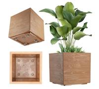 KADAX bac à plantes carré en plastique "Sore", pot de fleurs avec roulettes, marron clair, aspect bois,
