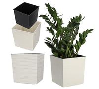 KADAX Jardinière Carrée, Grand Pot de Fleurs en Plastique pour Intérieur et Extérieur, Idéal pour la Décoration de Jardin, Terrasse et Balcon (19.5 cm, Crème)