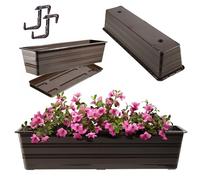 KADAX Jardinière de 60 cm avec soucoupe et 2 poignées, marron, pot de balcon, en plastique, résistant aux intempéries, pot de fleurs, jardinière pour fleurs, herbes aromatiques