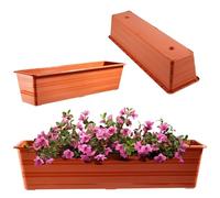 KADAX Jardinière de 60 cm en terre cuite, pot de balcon en plastique, récipient à plantes résistant aux intempéries, pot de fleurs, jardinière pour balcon et garde-corps pour fleurs et herbes