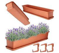 KADAX Jardinière de 80 cm avec socle et support, en terre cuite, jardinière de balcon en plastique, jardinière pour intérieur et extérieur, pot de fleurs pour balcon